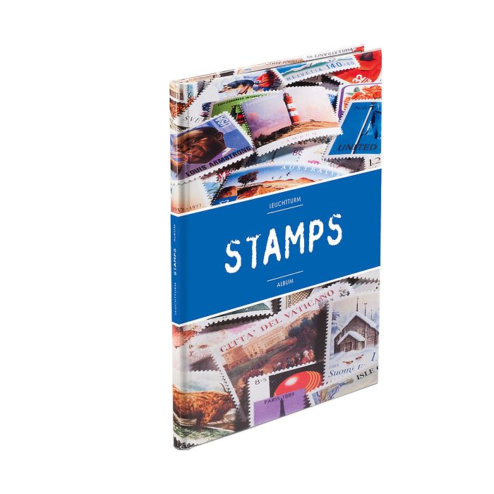 Classeur Stamps A4, 16 pages noires, non illustré, couverture colorée (bandeau bleu)